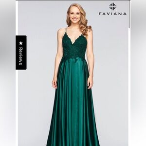 Faviana Deep Green Long Flowy Prom Dress